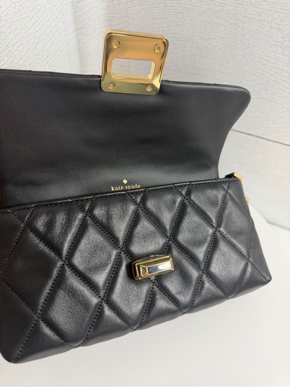 Kate Spade Carey Quilted Mini Black Leather Crossbody Gold & Dust Bag $329 — NWT - Picture 12 of 16